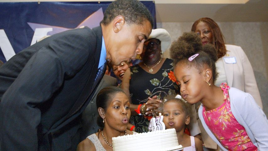 Barack, Michelle, Sasha und Malia Obama, August 2004