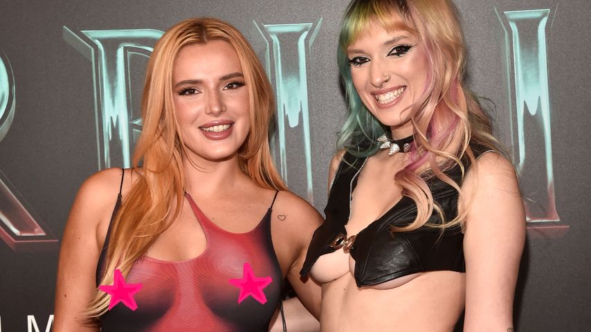 Collage: Bella Throne und Danni Thorne bei einem Screening von "Morbius" in Los Angeles