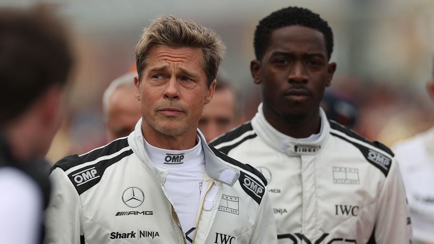 Brad Pitt und Damson Idris an der Rennstrecke Silverstone, Juli 2023