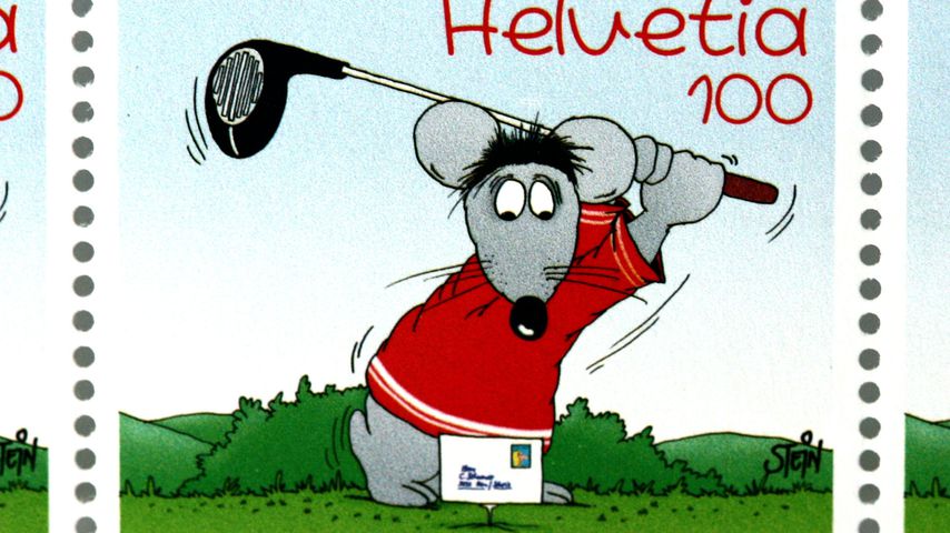 Eine Briefmarke mit einem Cartoon von Uli Stein