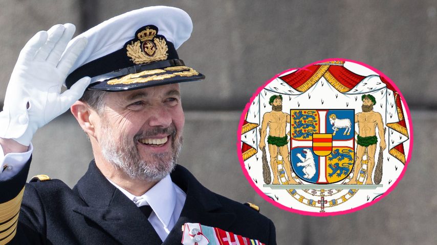 Collage: König Frederik X. und das neue, dänische Wappen