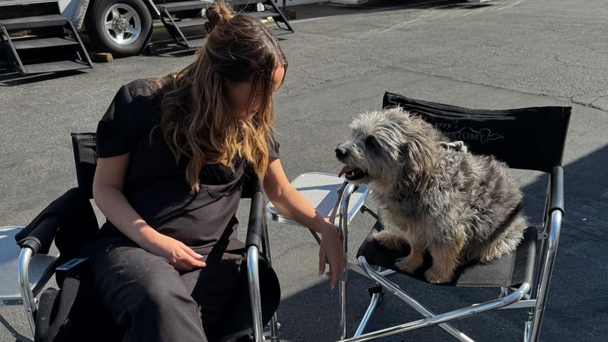 Camilla Luddington mit Hund Gus am "Grey's Anatomy"-Set