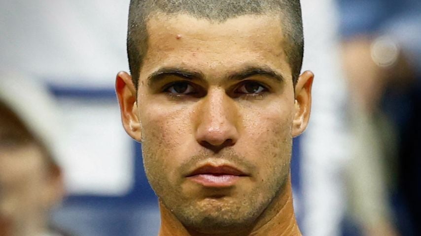 Spanischer Tennisspieler Carlos Alcaraz am zweiten Tag der US Open, in New York im August 2025.