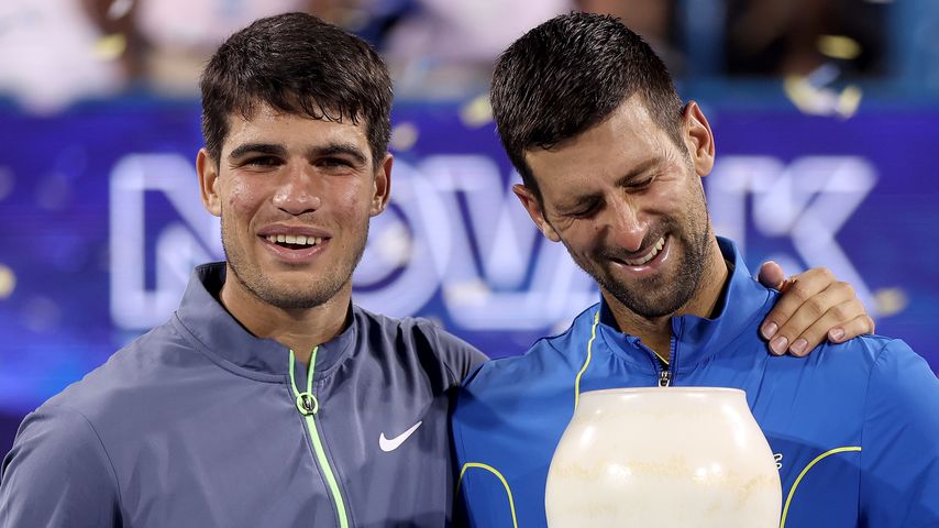 Tennisstars Carlos Alcaraz und Novak Djokovic, August 2023