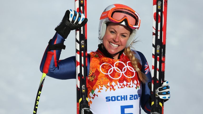 Chemmy Alcott nach ihrem Lauf bei den Olympischen Winterspielen 2014 in Sotschi