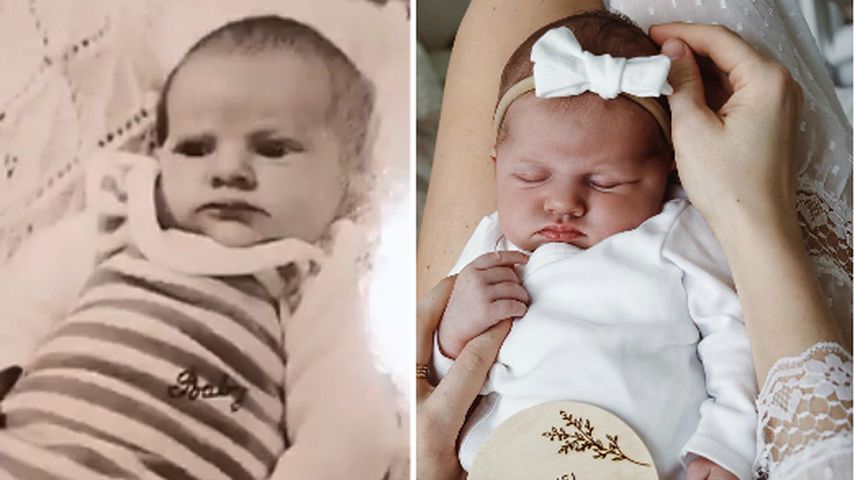 Collage: Christin Kaeber als Baby (links) und ihre Tochter Nia