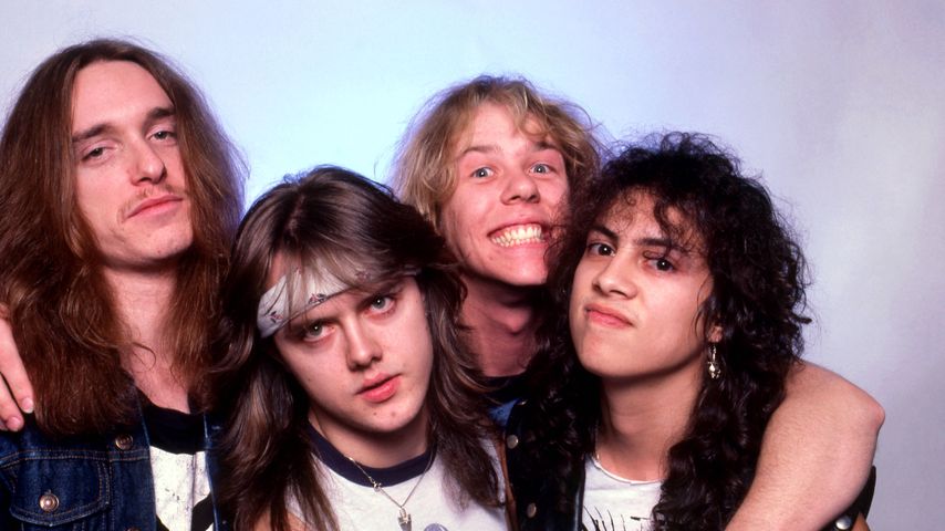 Die Metallica-Mitglieder Cliff Burton, Lars Ulrich, James Hetfield und Kirk Hammett, 1985