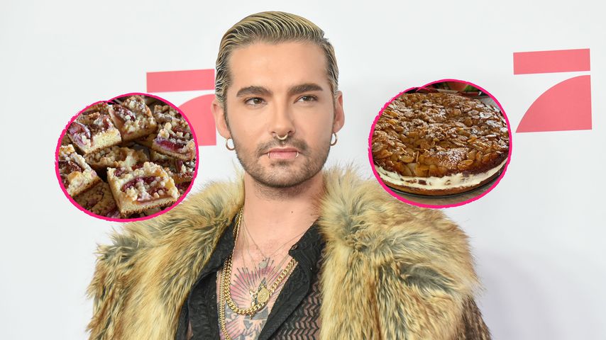 Collage: Bill Kaulitz und sein Bienenstich und Pflaumenkuchen im Juni 2020