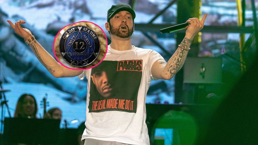 Collage: Eminem und seine 12-Jahre-Trocken-Münze im April 2020