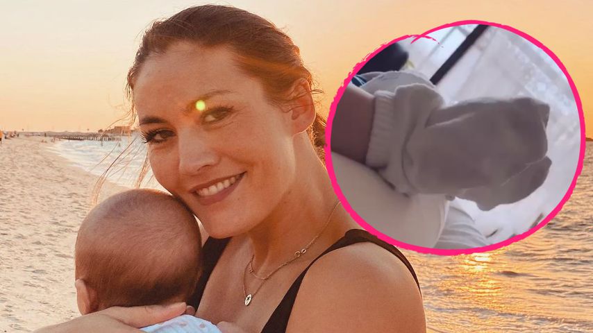 Baby wächst schnell: Fiona Erdmanns Sohn trägt ihre Socken