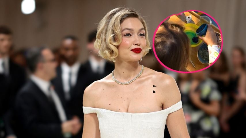 Collage: Gigi Hadid und ihre Tochter Khai
