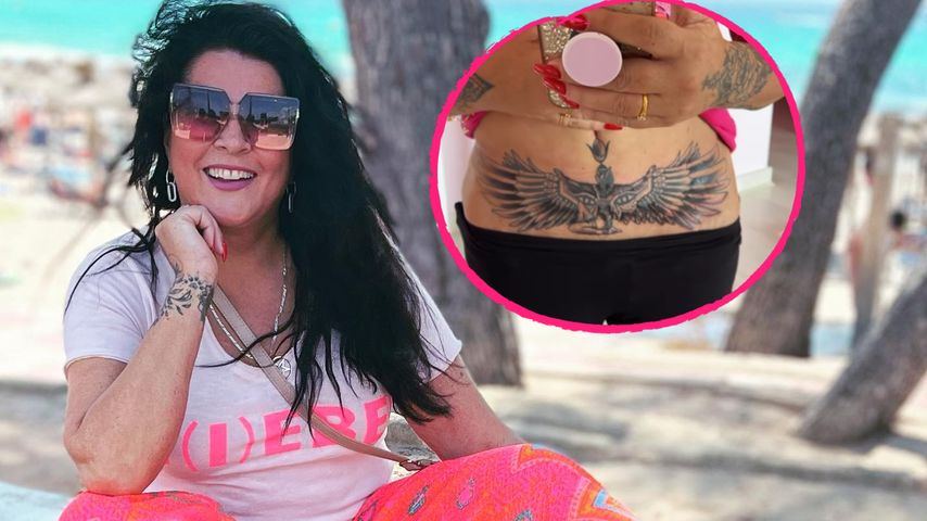 Endlich fertig! Iris Klein präsentiert stolz ihr Bauchtattoo