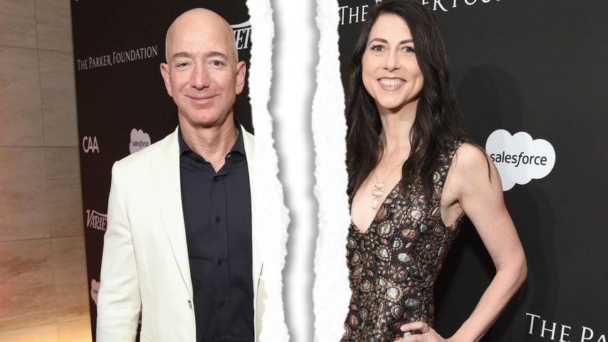Collage: Jeff Bezos und Ex-Frau MacKenzie Bezos auf einer Gala in L.A. im Januar 2018