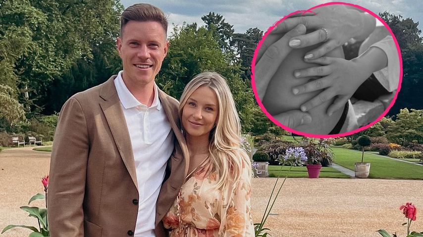 Collage: Marc-André ter Stegen mit Frau Daniela und Sohn Ben, Danielas Babybauch