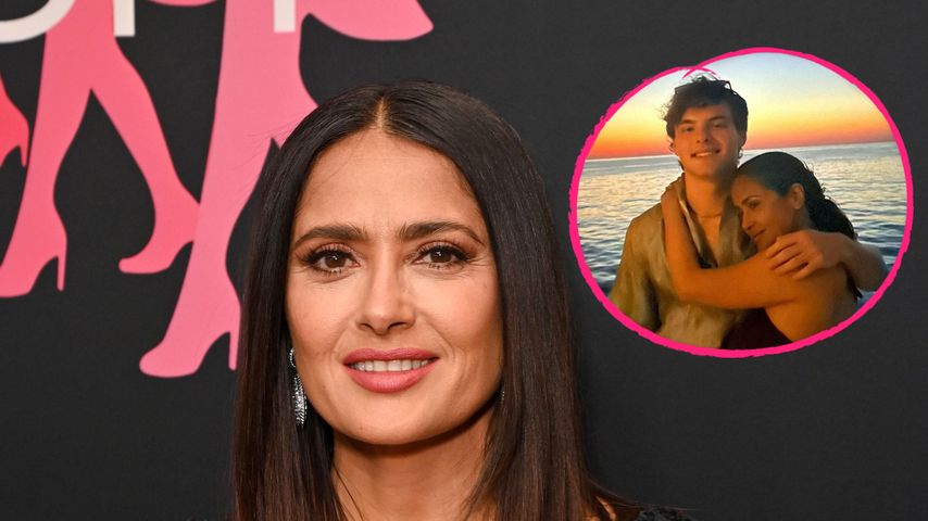 Collage: Salma Hayek und Stiefsohn Augustin James Evangelista