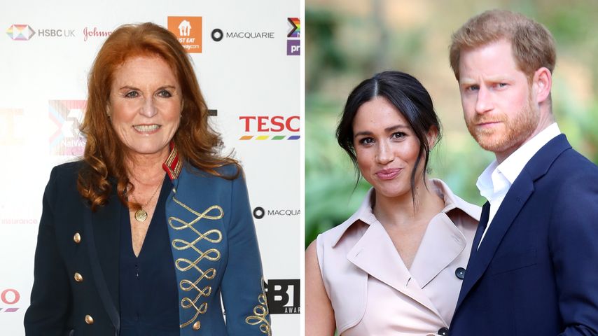 Collage: Sarah Ferguson mit Herzogin Meghan und Prinz Harry
