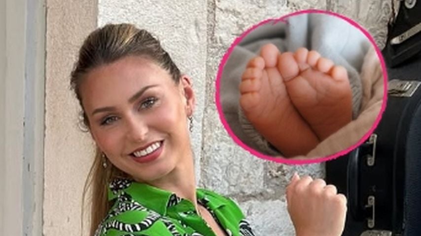Collage: Sarah Schreiber mit ihrem Baby
