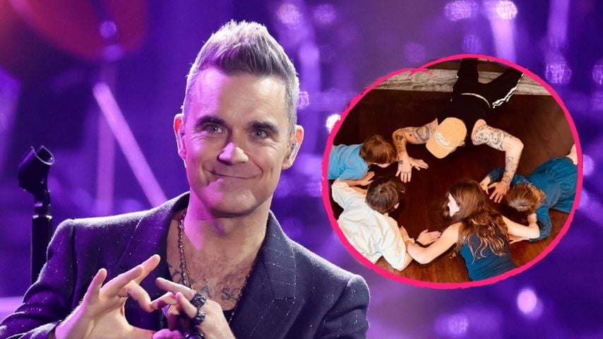Collage: Sänger Robbie Williams und seine Kinder