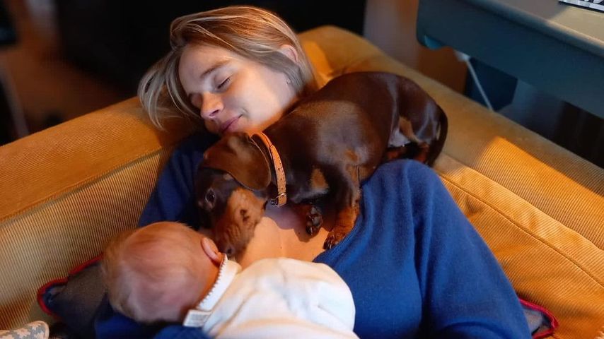 Cressida Bonas mit ihrem Sohn und Hund