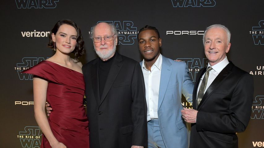 Daisy Ridley, John Williams, John Boyega, Anthony Daniels auf der Star Wars-Premiere, Dezember 2019
