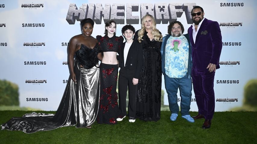 Danielle Brooks, Emma Myers, Sebastian Hansen, Jennifer Coolidge, Jack Black und Jason Momoa bei der Weltpremiere von "A Minecraft Movie" in London