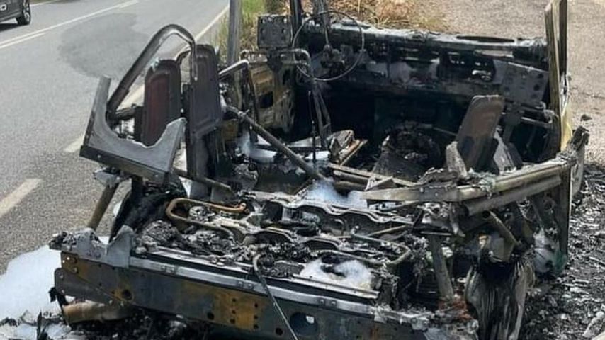 Das ausgebrannte Wrack von Thomas Anders' Auto