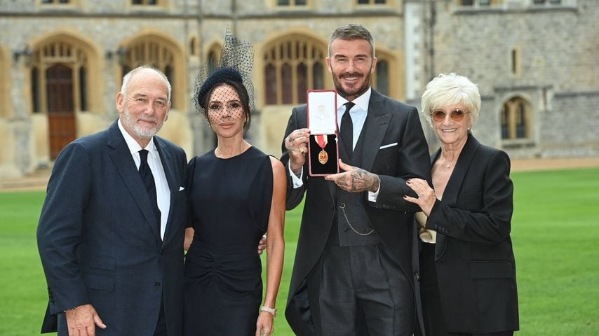 David Beckham mit Victoria, Ted und Sandra Beckham in Windsor