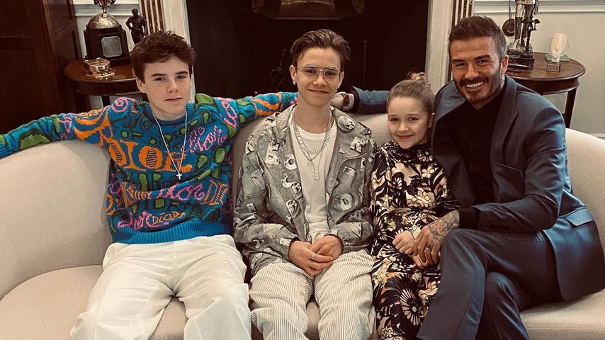 David Beckham mit seinen Kindern Cruz, Romeo und Harper