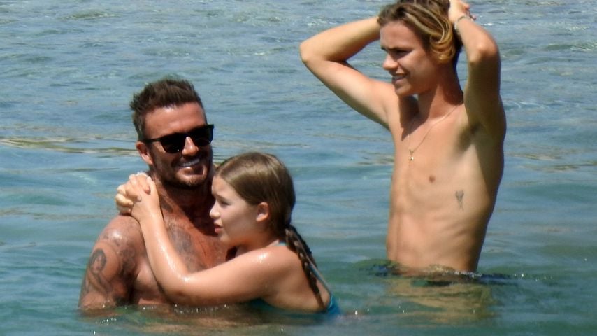 David Beckham mit seinen Kindern Harper und Romeo
