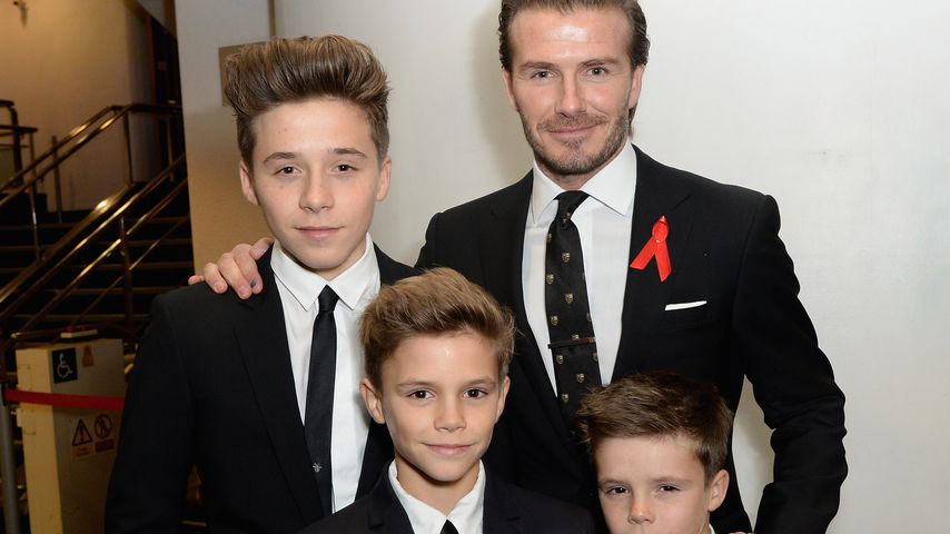 David Beckham mit seinen Söhnen Brooklyn, Romeo und Cruz