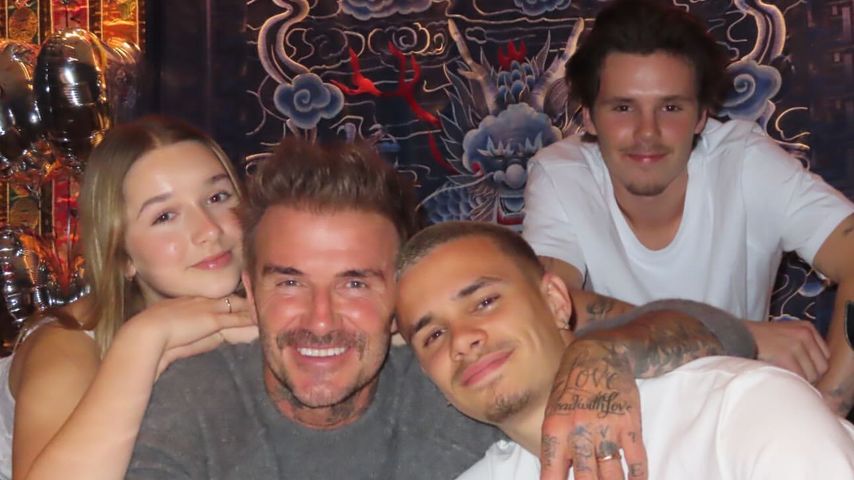 David Beckham mit seinen Kindern Harper Seven, Romeo und Cruz (v.l.n.r.)