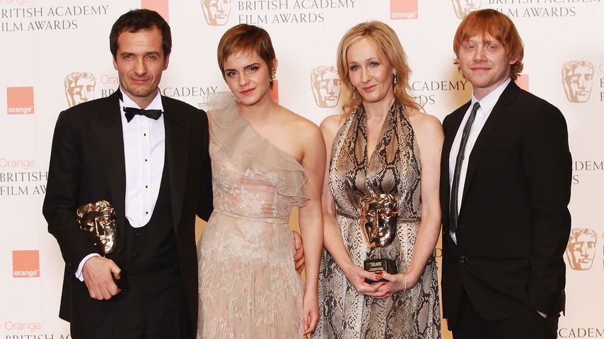David Heyman, Emma Watson, J.K. Rowling und Rupert Grint im Februar 2011 in London
