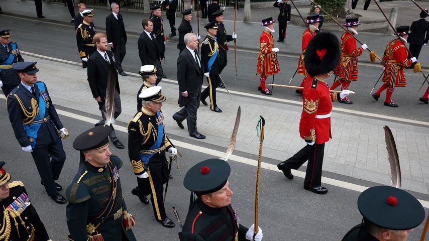 Die königliche Familie folgt dem Sarg der Queen