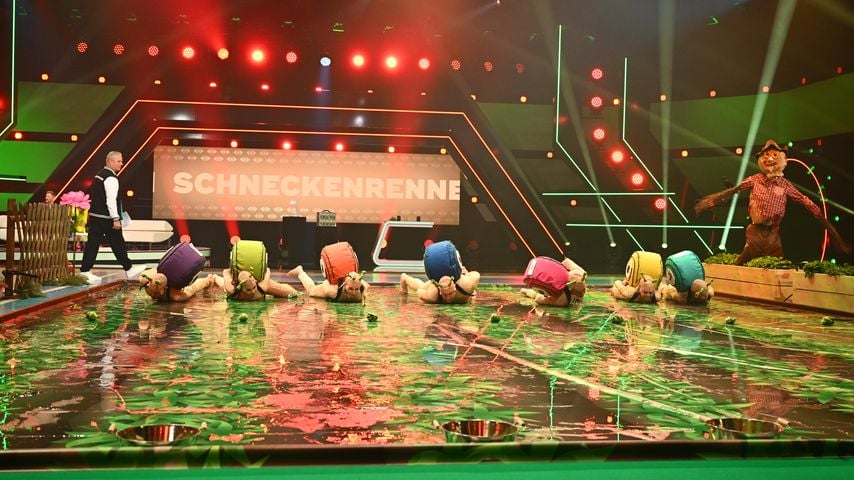 Die "Promi Big Brother"-Kandidaten beim Spiel "Schneckenrennen"