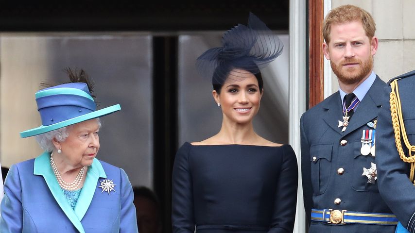 Die Queen, Herzogin Meghan und Prinz Harry im Juli 2018