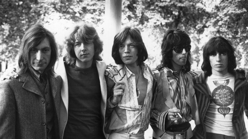 Charlie Watts, Mick Taylor, Mick Jagger, Keith Richards und Bill Wyman, 1969 nach dem Tod von Brian Jones