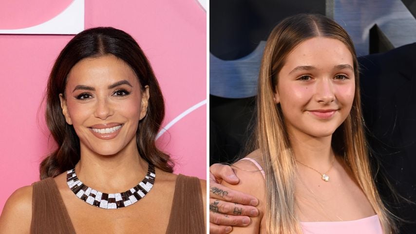 Collage: Eva Longoria ist Patin von Harper Seven Beckham.