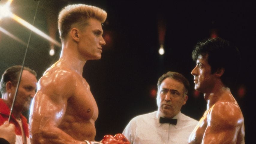 Dolph Lundgren und Sylvester Stallone bei den Dreharbeiten zu "Rocky IV" 1985