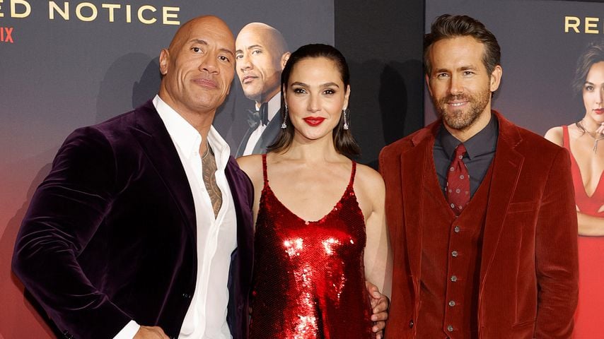 Dwayne Johnson, Gal Gadot und Ryan Reynolds bei der Premiere von "Red Notice"
