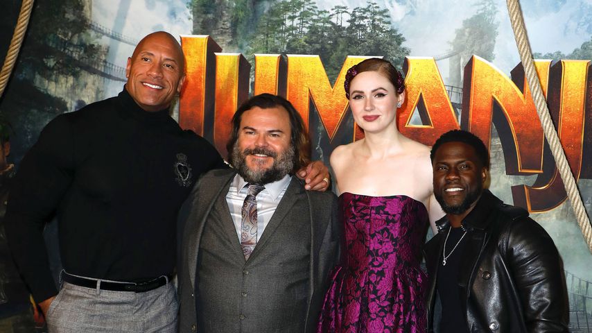 Dwayne "The Rock" Johnson, Jack Black, Karen Gillan und Kevin Hart, Dezember 2019