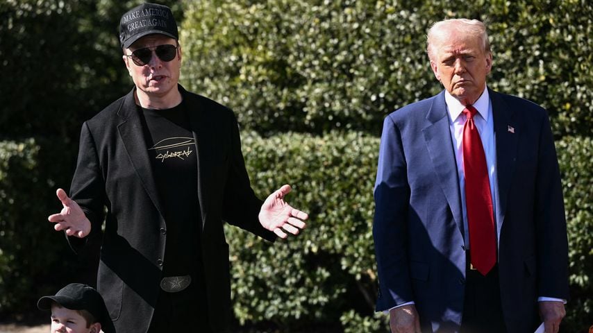Elon Musk, sein Sohn X Æ A-Xii und Donald Trump, März 2025