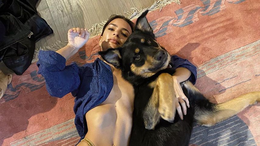 Emily Ratajkowski mit ihrem Hund