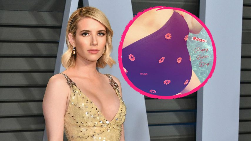 Im geblümten Badeanzug: Emma Roberts zeigt ihren Babybauch