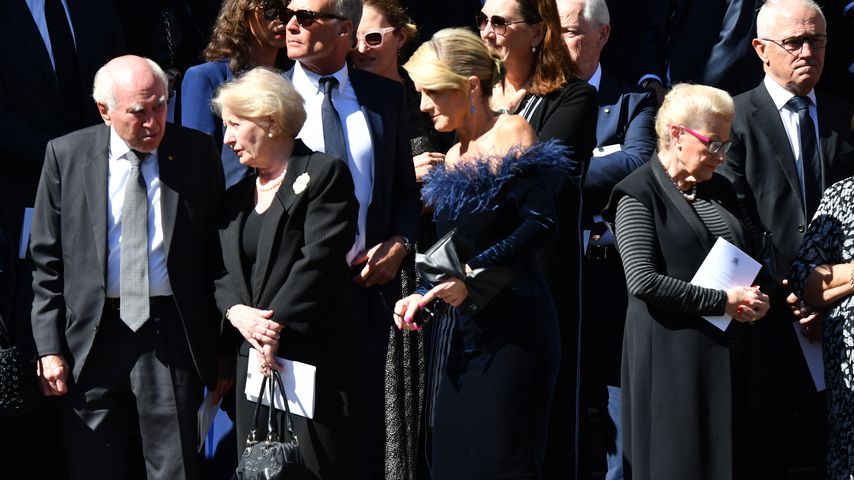 Ex-Premierminister John Howard, seine Frau Janette auf der Beerdigung von Carla Zampatti