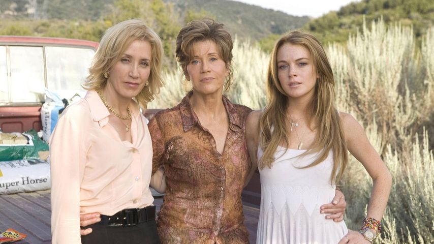 Felicity Huffman, Jane Fonda und Lindsay Lohan posieren am Set von "Georgia Rule", 2007