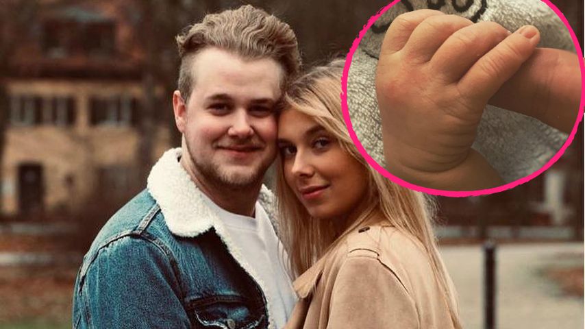 Collage: Felix van Deventer, seine Freundin Antje und ihr Baby