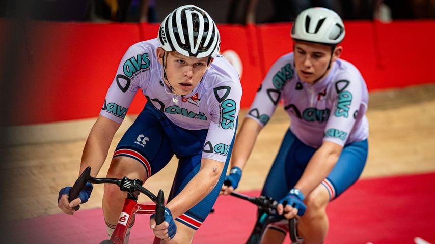 Finlay Tarling und Sam Fisher bei der Lotto Zesdaagse Vlaanderen-Gent 2023 im Madison-Rennen