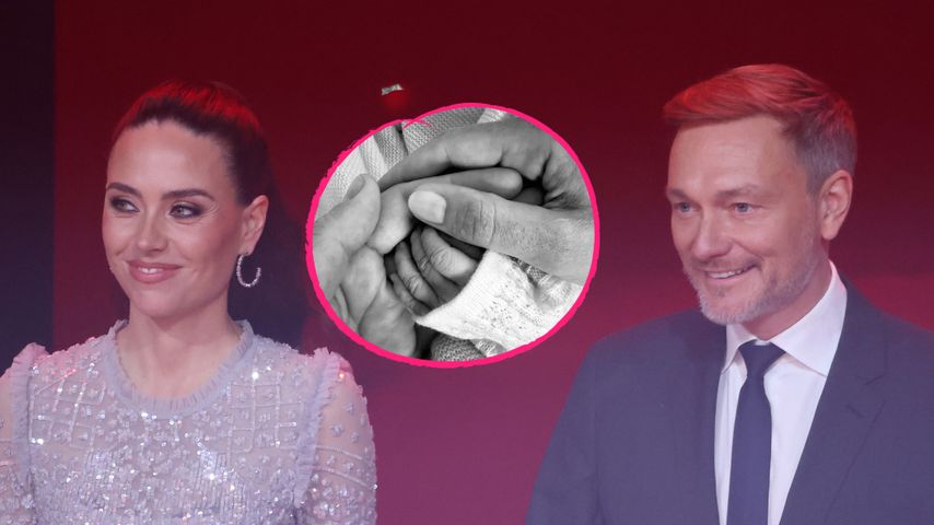 Collage: Franca Lehfeldt, Christian Linder und das gemeinsame Baby