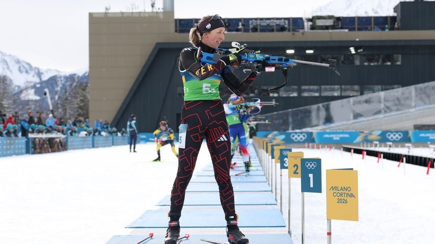 Franziska Preuß im Staffelrennen bei den Winterspielen Milano Cortina 2026 in Antholz-Anterselva.