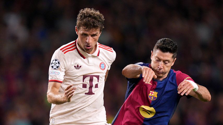 Thomas Müller und Robert Lewandowski im Champions-League-Spiel FC Bayern München gegen FC Barcelona